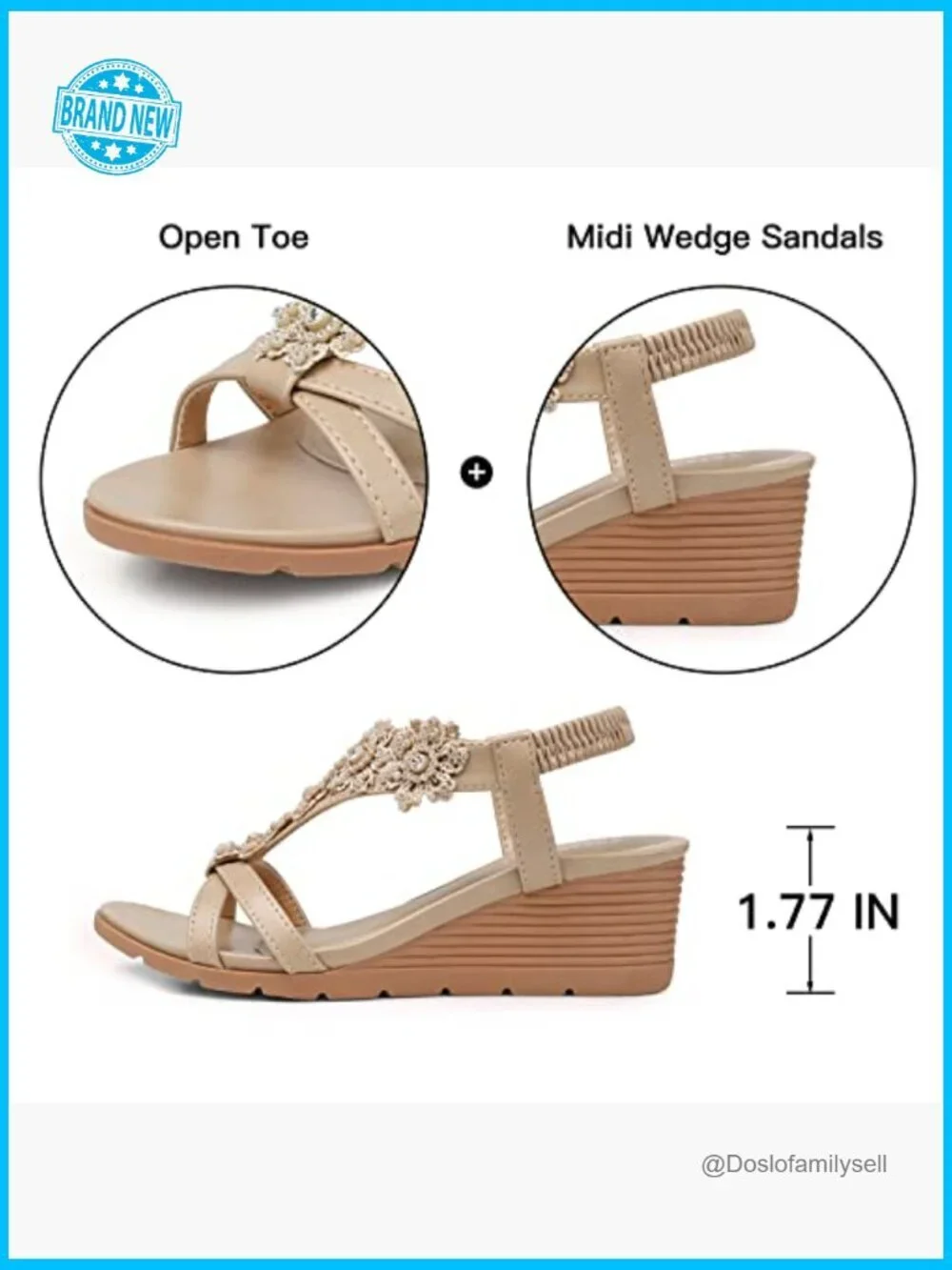 Low Wedge Heels Summer Dressy Platform Sandals Elastic Ankle Strap Open Toe